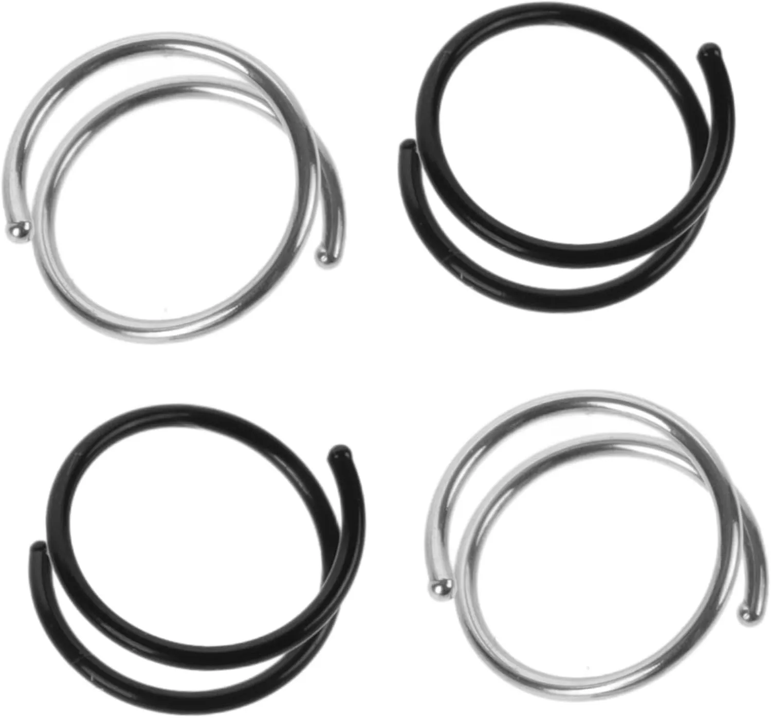 4pcs Dual Spiral Nose Rings Stainless Steel Hoops for Women Comfortable Non-piercing Nose Jewelry Stylish Steel Colors for Daily Wear and Special Occasions