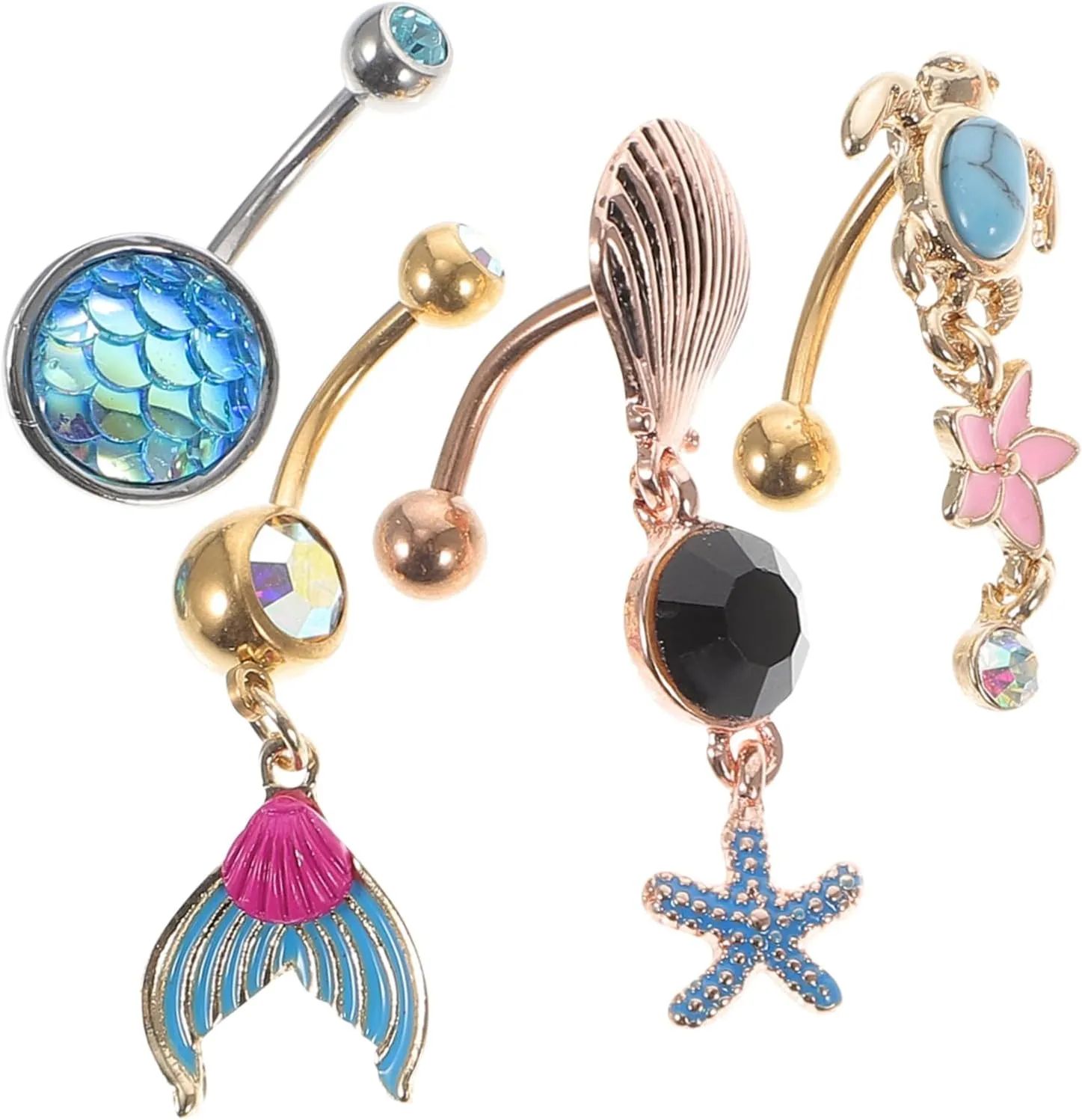 4Pcs Flower Belly Button Rings Chic Turtle Navel Piercing Jewelry for Women Body Jewelry for Birthdays Valentine Day and Special Occasions