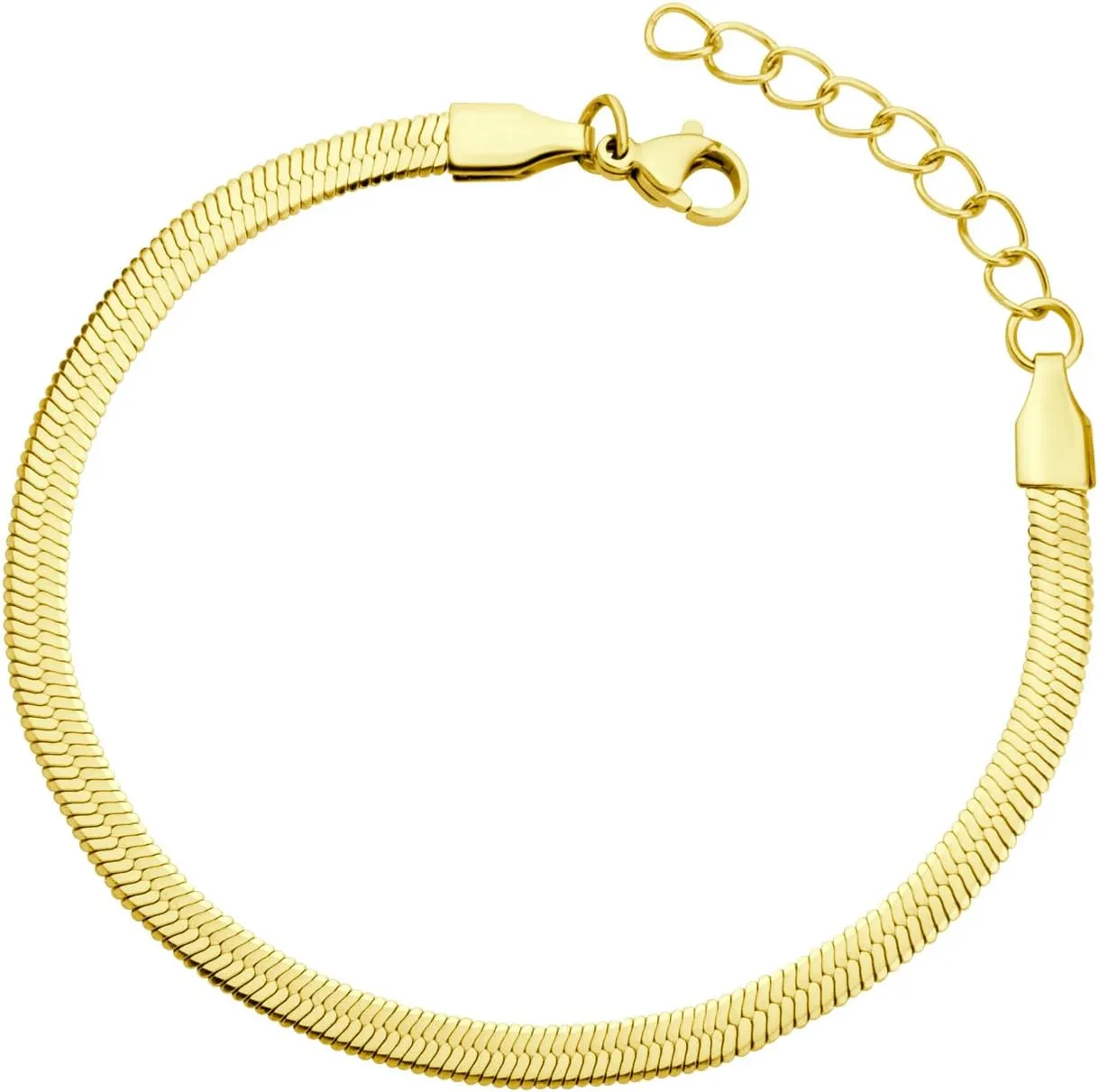 555Jewelry 4MM Womens Bracelets Herringbone Chain Bracelets for Women Flat Snake Chain Bracelet for Women Thin Chain Link Bracelet for Women