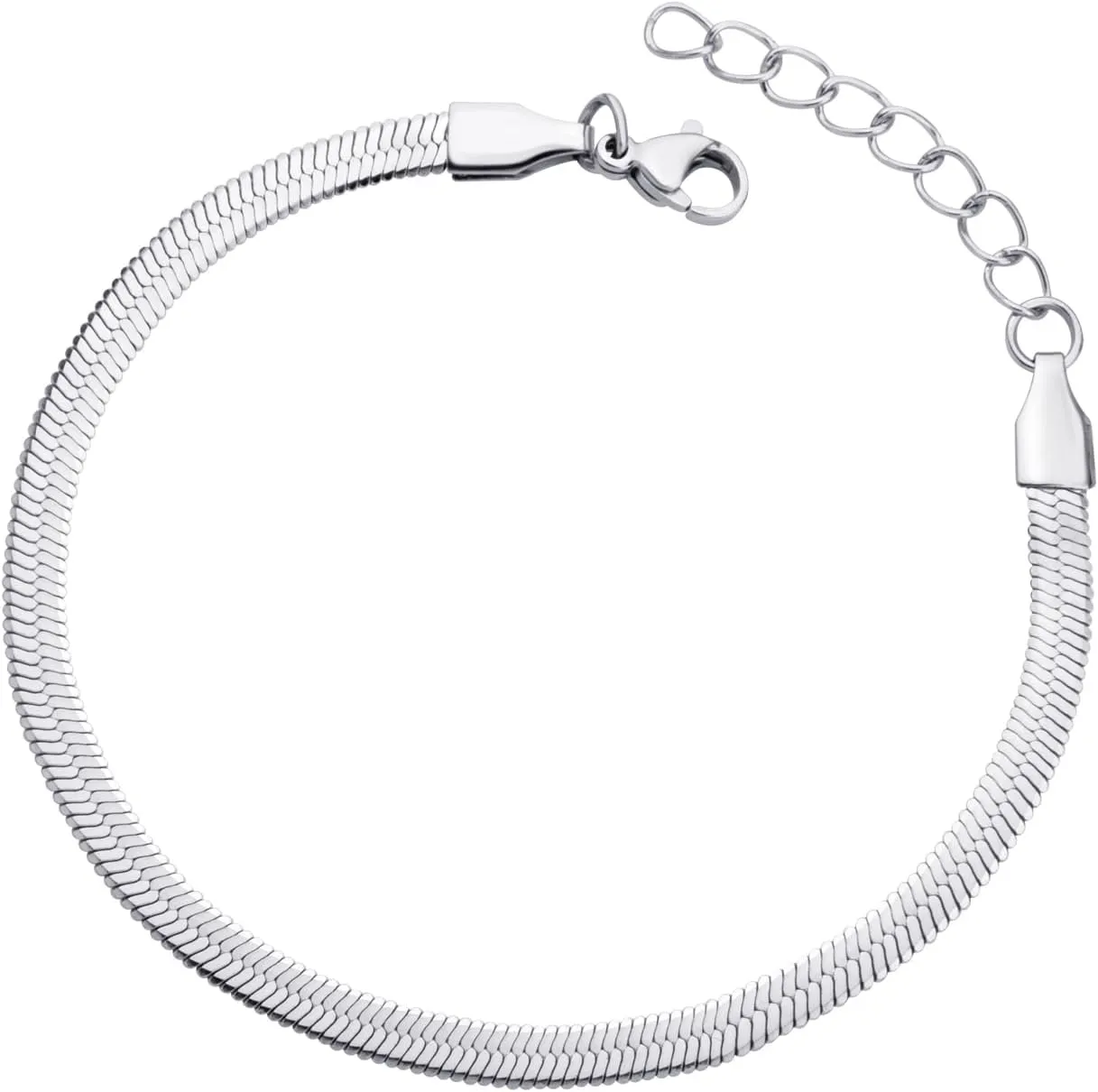 555Jewelry 4MM Womens Bracelets Herringbone Chain Bracelets for Women Flat Snake Chain Bracelet for Women Thin Chain Link Bracelet for Women