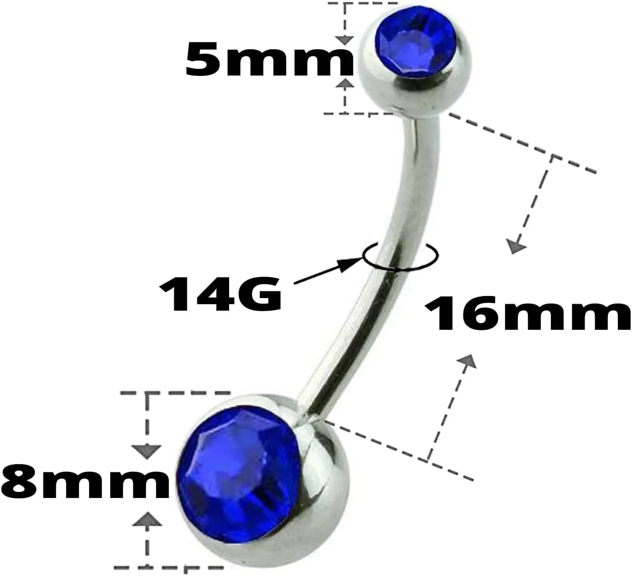 5/8" 14G Belly Button Rings Belly Rings 16mm Plus Size Long Shaft Belly Piercing Jewelry Belly Bars Navel Rings 316L Surgical Steel Navel Piercing Jewelry