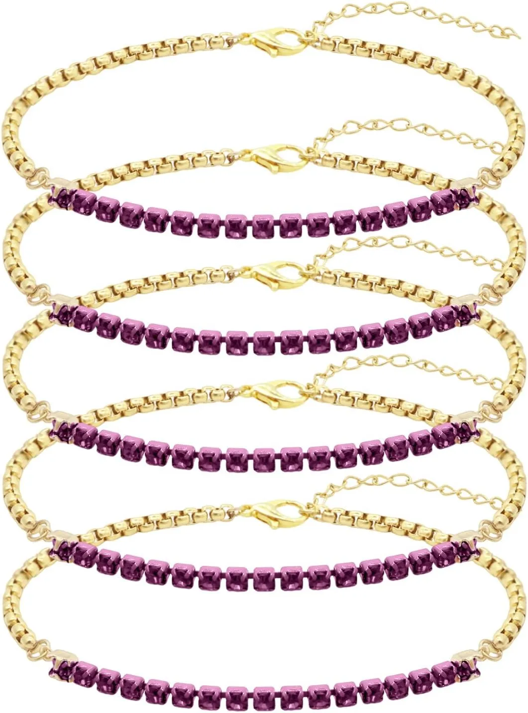 5Pcs Crystals Birthstone Bracelets for Women Dainty Gold Plated Stainless Steel Chain Link Charm Stackable Bracelet Birth Stone Bracelets to Daughter Mom Birthday Unique Jewelry Gifts