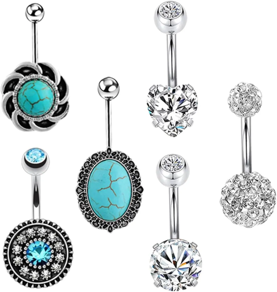 6pcs Creative Navel Nails Zircon Belly Button Ring High Polish Stainless Steel Safe