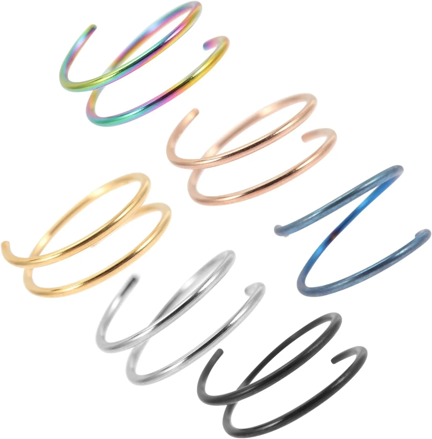 6Pcs Stainless Steel Spiral Nose Rings for Women Double Hoops Nose Jewelry Steel Safe Skin Friendly for Daily Wear Parties