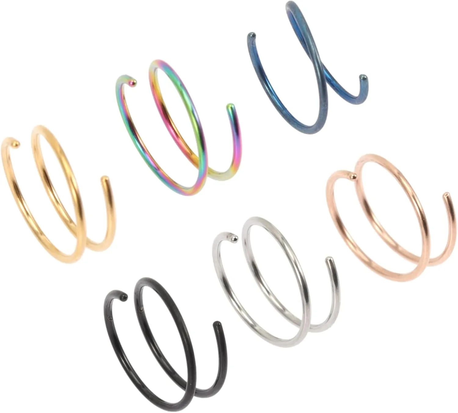 6Pcs Stainless Steel Spiral Nose Rings for Women Fake Nose Hoops Comfortable Creative Nose Jewelry for Daily Wear Parties Steel