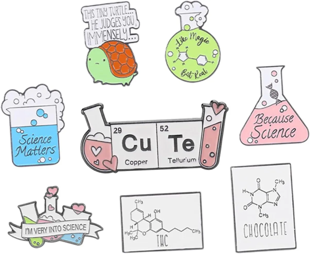 8pcs Chemistry Pin Brooch Set Enamel Lapel Pins for Women Science Her for Backpack Hat and Collar