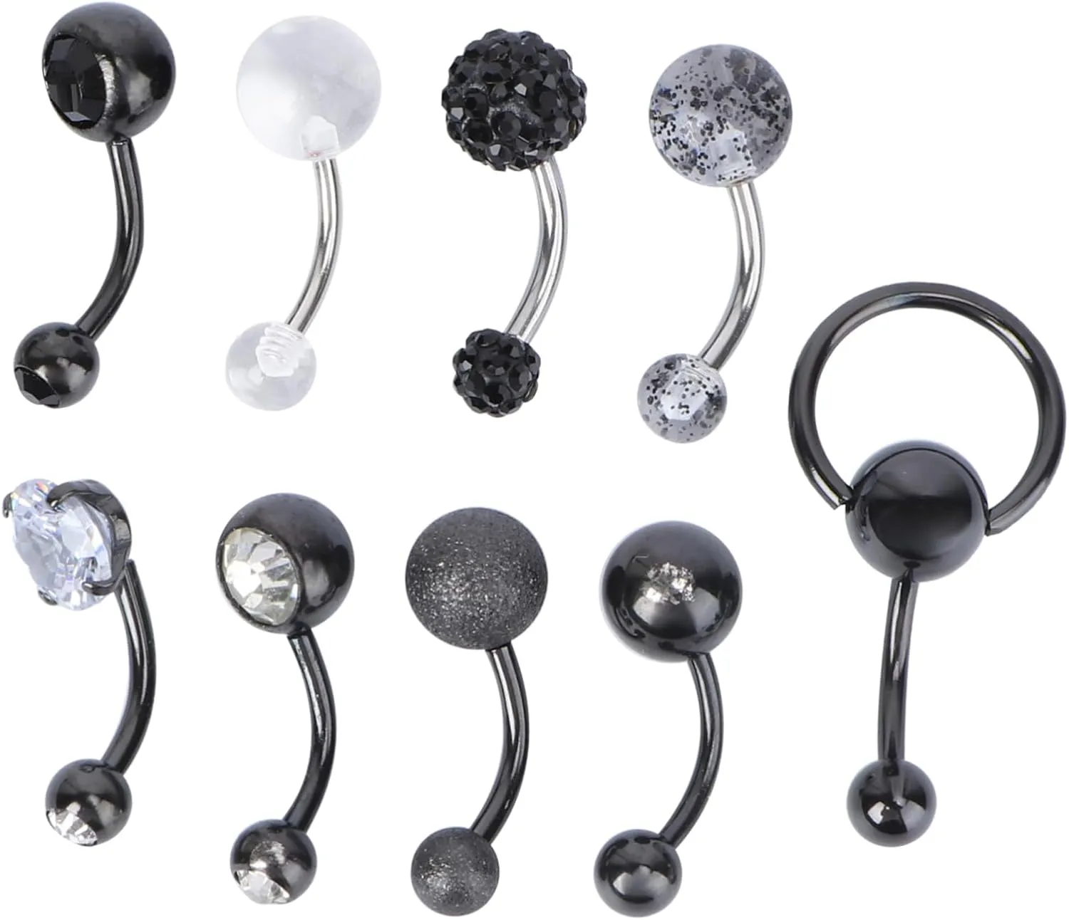 9 Pcs Exquisite Belly Button Studs Stylish Navel Rings Zircon Unique Body Jewelry for Women and Present for Any Occasion