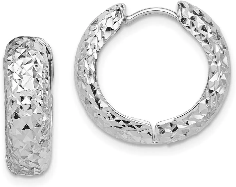 925 Sterling Silver Hinged hoop Rhodium Polished Sparkle Cut-Hoop Earrings 17x19mm Wide 6mm Thick-Hoop Earring for Women