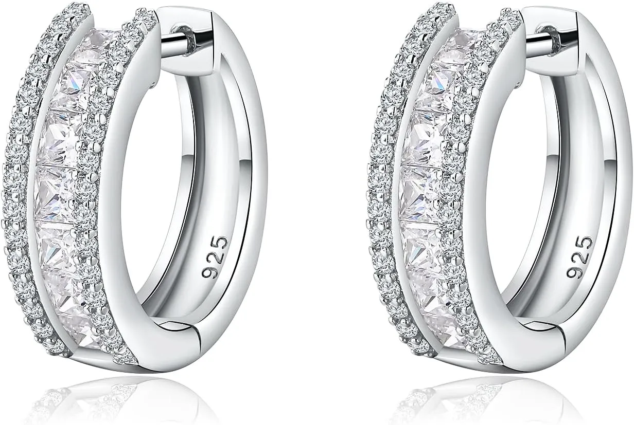925 Sterling Silver Small Hoop Earrings for Women Girls Colorful Gemstone Emerald CZ Rose Gold Huggie Hoop Earrings