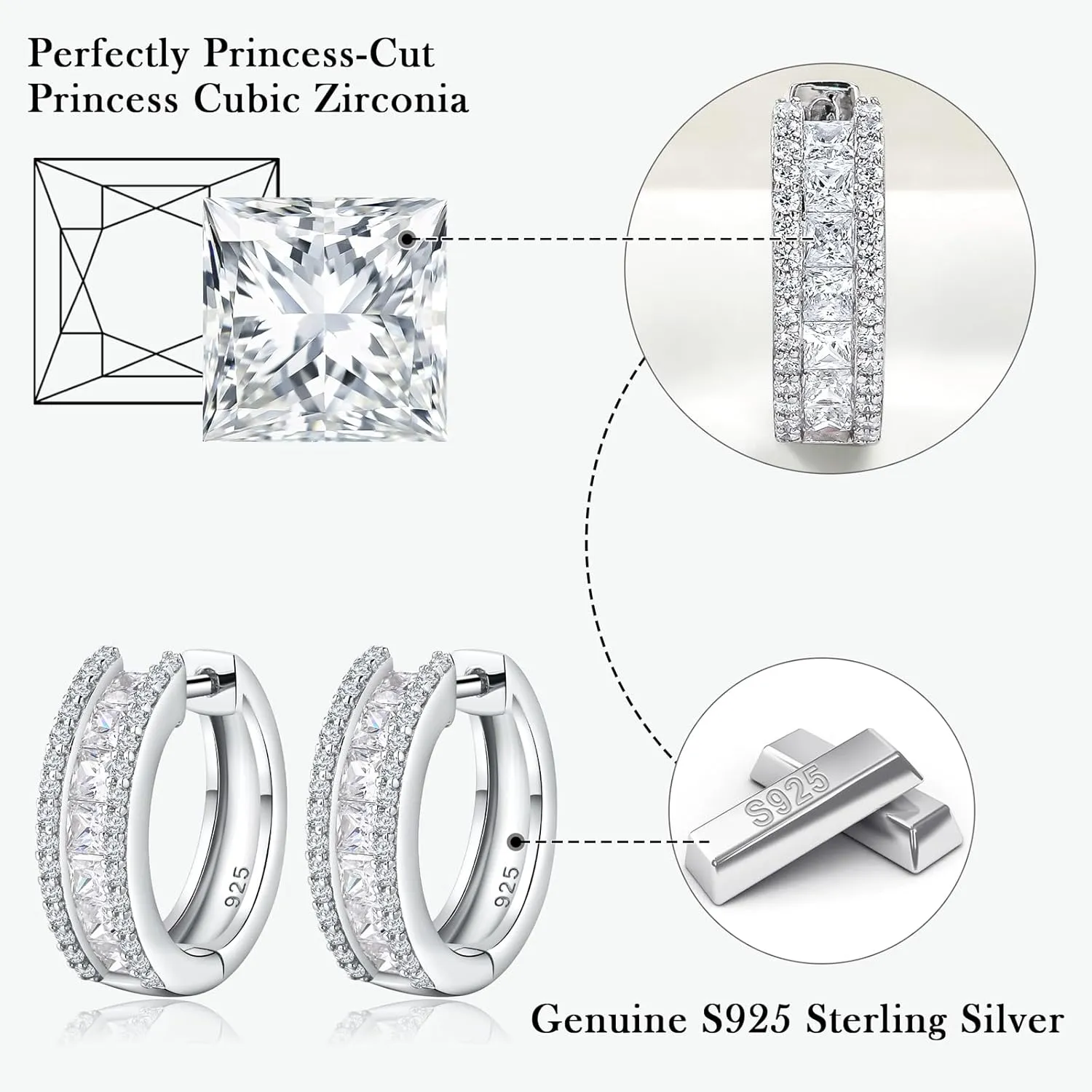 925 Sterling Silver Small Hoop Earrings for Women Girls Colorful Gemstone Emerald CZ Rose Gold Huggie Hoop Earrings