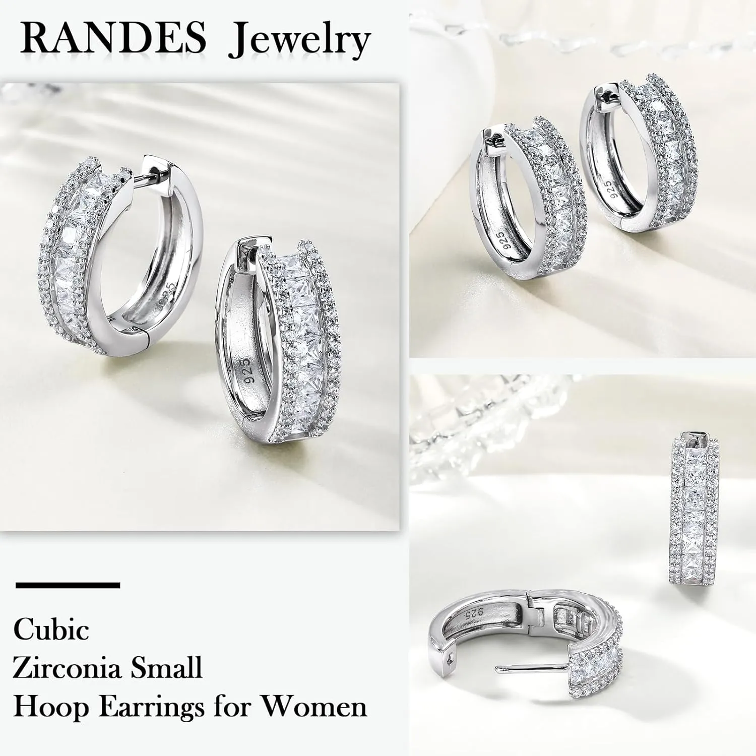 925 Sterling Silver Small Hoop Earrings for Women Girls Colorful Gemstone Emerald CZ Rose Gold Huggie Hoop Earrings