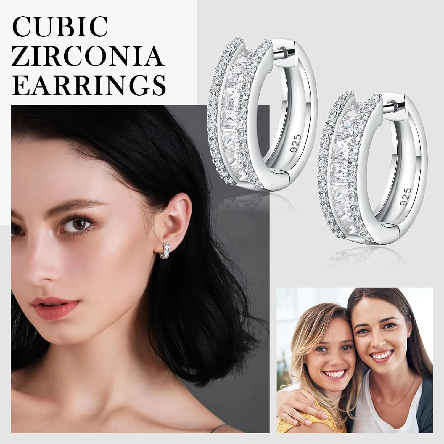 925 Sterling Silver Small Hoop Earrings for Women Girls Colorful Gemstone Emerald CZ Rose Gold Huggie Hoop Earrings