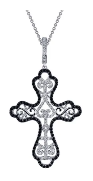 9P046CBP Black and White Cross Pendant