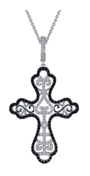 9P046CBP Black and White Cross Pendant