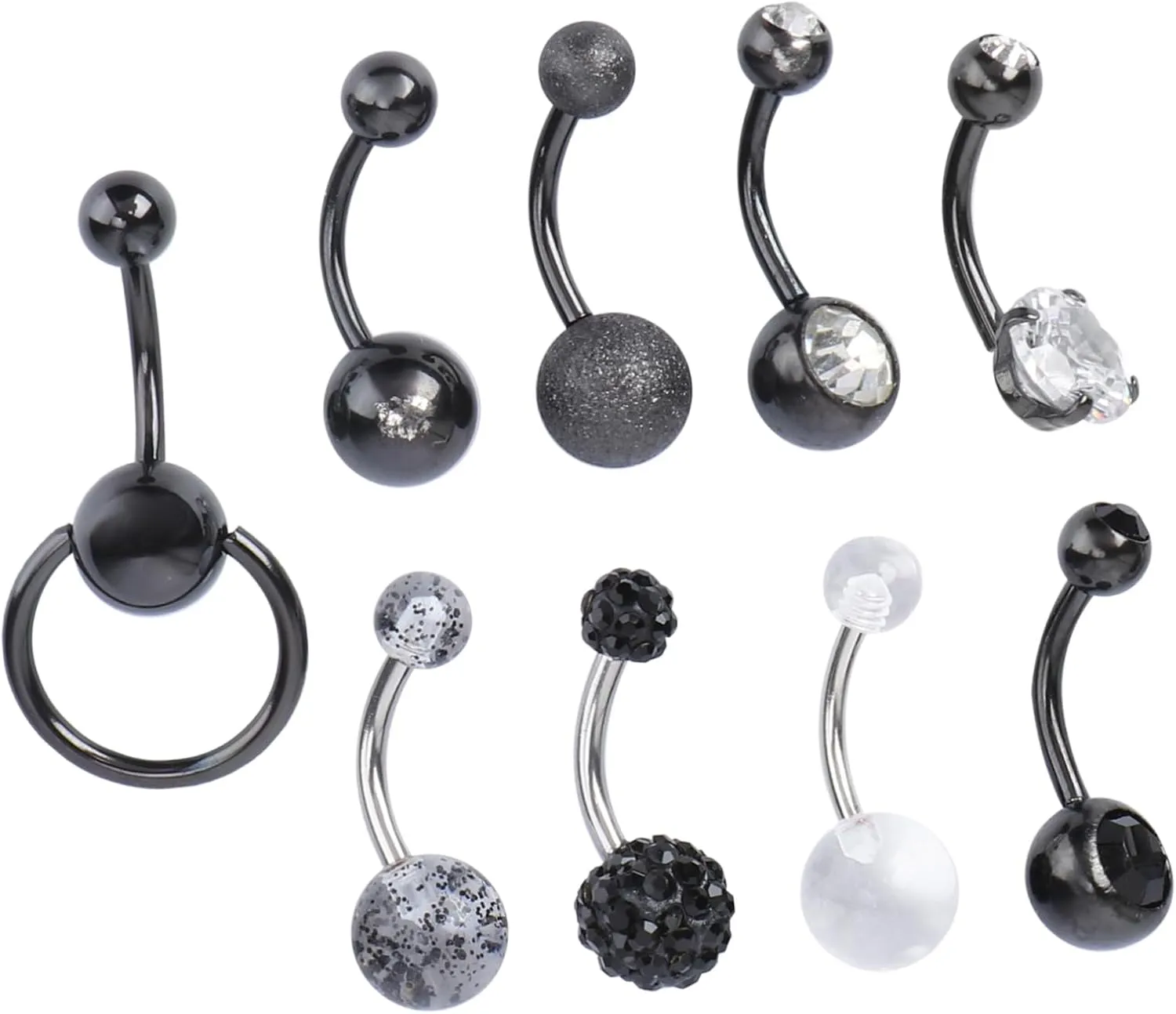 9Pcs Zircon Navel Rings Durable Body Jewelry Stylish Belly Button Accessories Elegant Design for Comfortable Wear