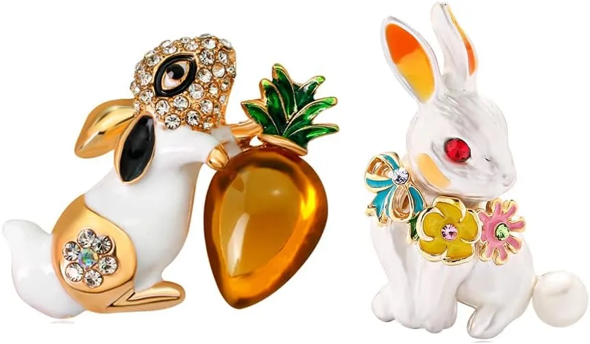 Acxico 2Pcs Rabbit Brooch Pin Rhinestones Bowknot Brooches Enamel Brooch Pin Easter Basket for Party