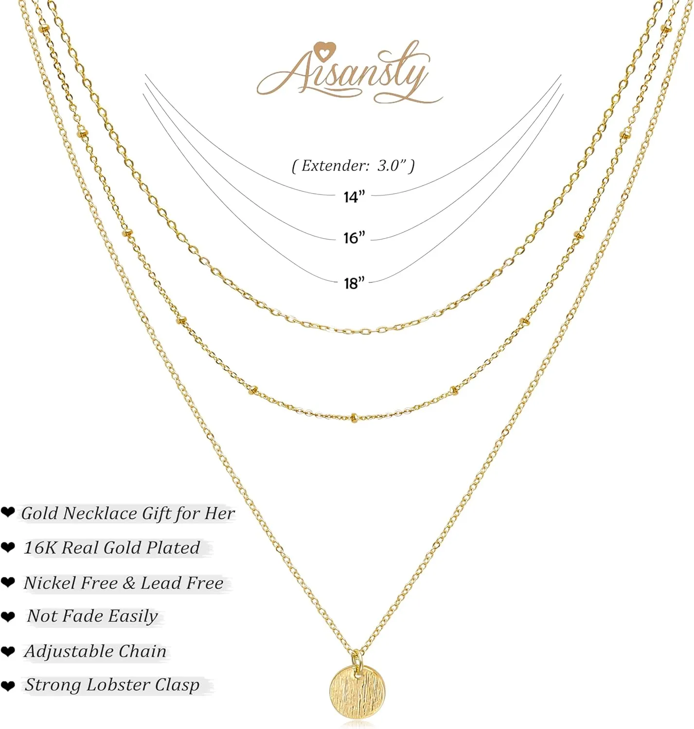 Aisansty Dainty Layered Choker Necklaces Handmade Coin Tube Star Pearl Pendant Multilayer Adjustable Layering Chain Gold Plated Necklaces Set for Women