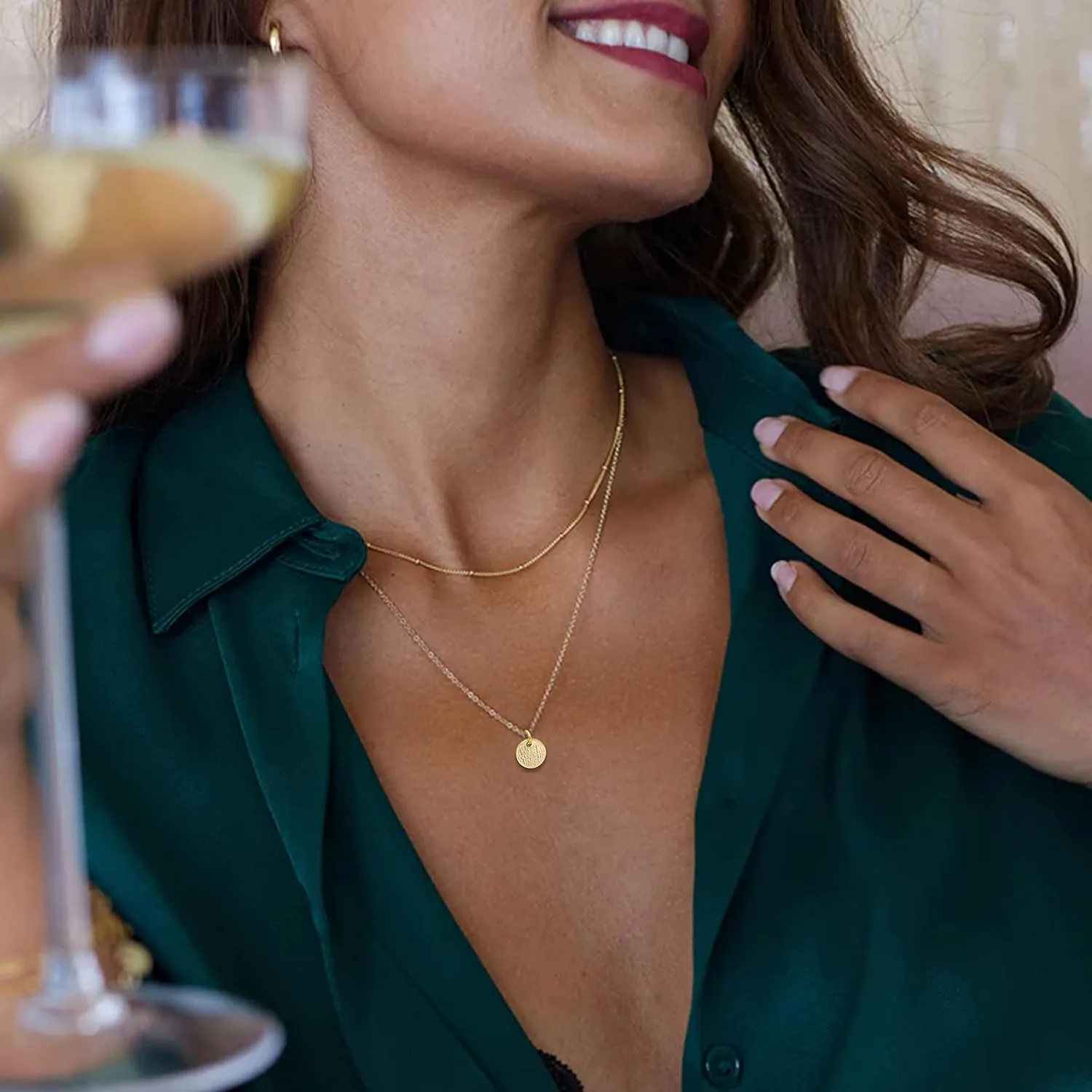 Aisansty Dainty Layered Choker Necklaces Handmade Coin Tube Star Pearl Pendant Multilayer Adjustable Layering Chain Gold Plated Necklaces Set for Women
