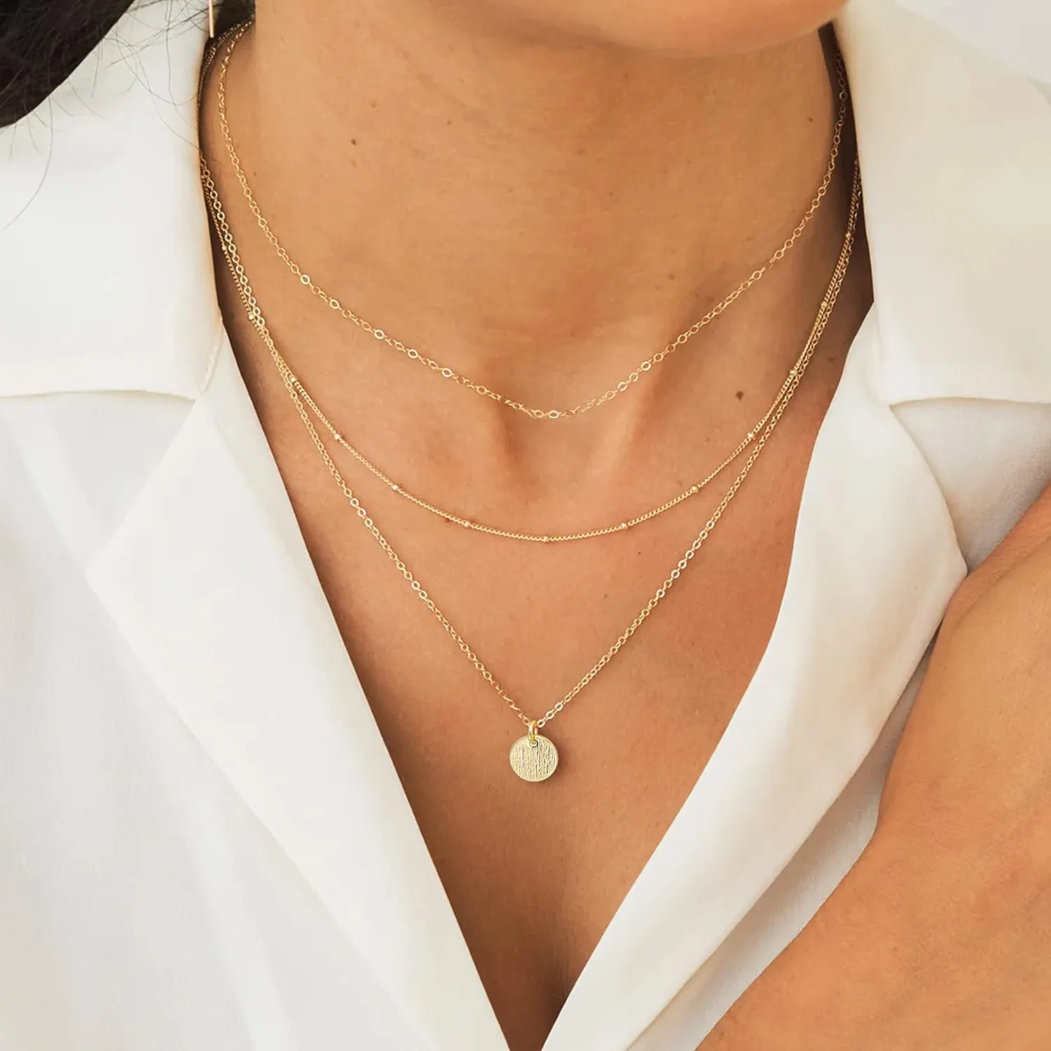 Aisansty Dainty Layered Choker Necklaces Handmade Coin Tube Star Pearl Pendant Multilayer Adjustable Layering Chain Gold Plated Necklaces Set for Women