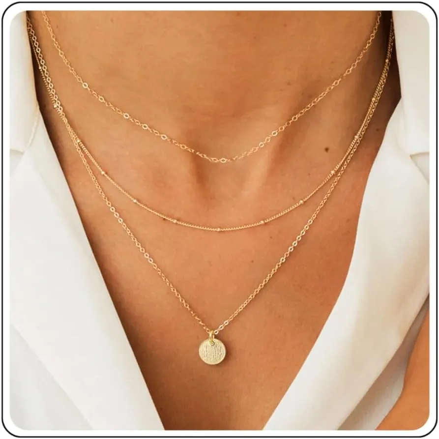 Aisansty Dainty Layered Choker Necklaces Handmade Coin Tube Star Pearl Pendant Multilayer Adjustable Layering Chain Gold Plated Necklaces Set for Women