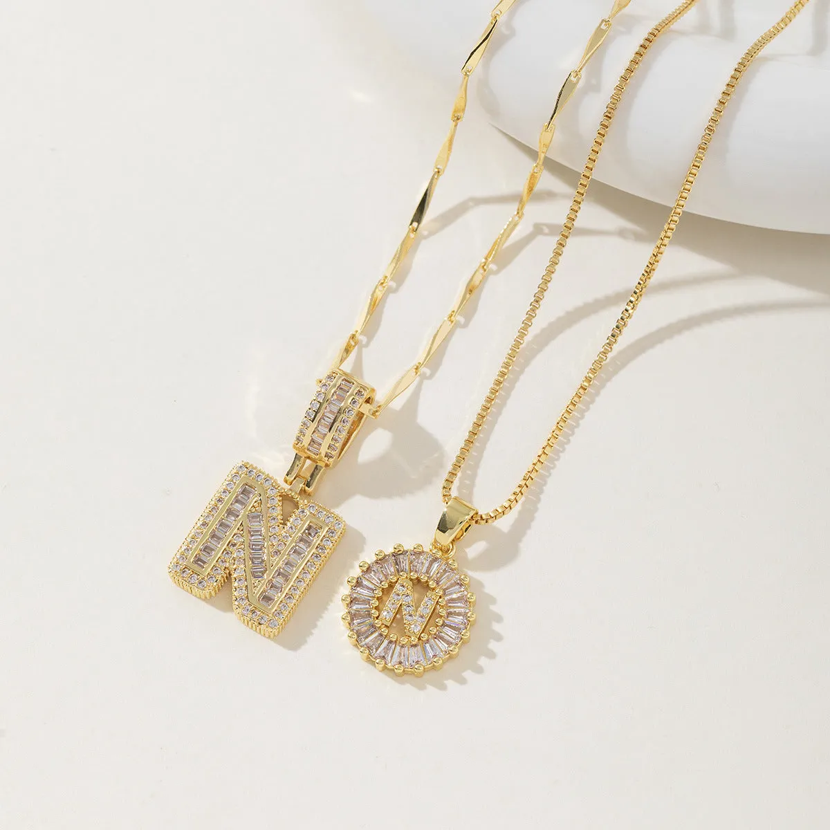 AISHA - Elegant 2-Pack Initial Letter Pendant Necklaces