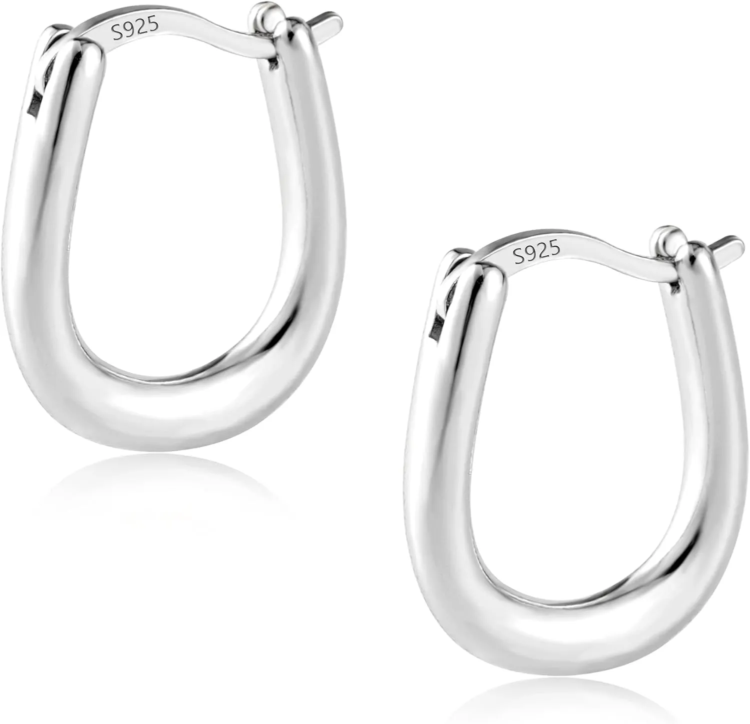 ALEXCRAFT Small Sterling Silver Hoop Earrings for Women U-shaped Lightweight Silver Hoop Earrings Square Hoop Earrings