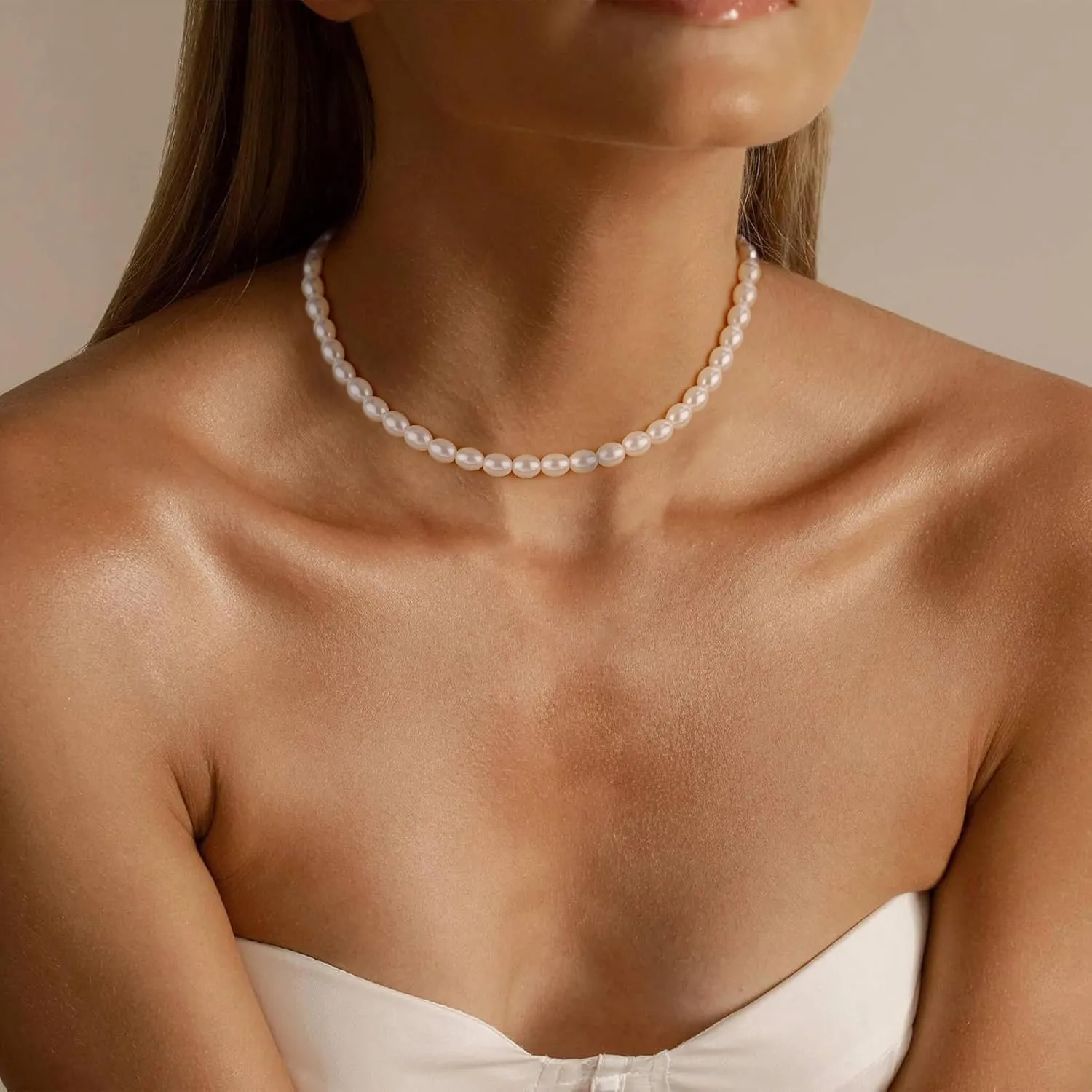 AllenCOCO Pearl Necklaces for Women - Pearl Choker Necklace Strands, Adjustable Chain, Dainty Handmade Vintage Jewelry for Women, Statement, Hypoallergenic