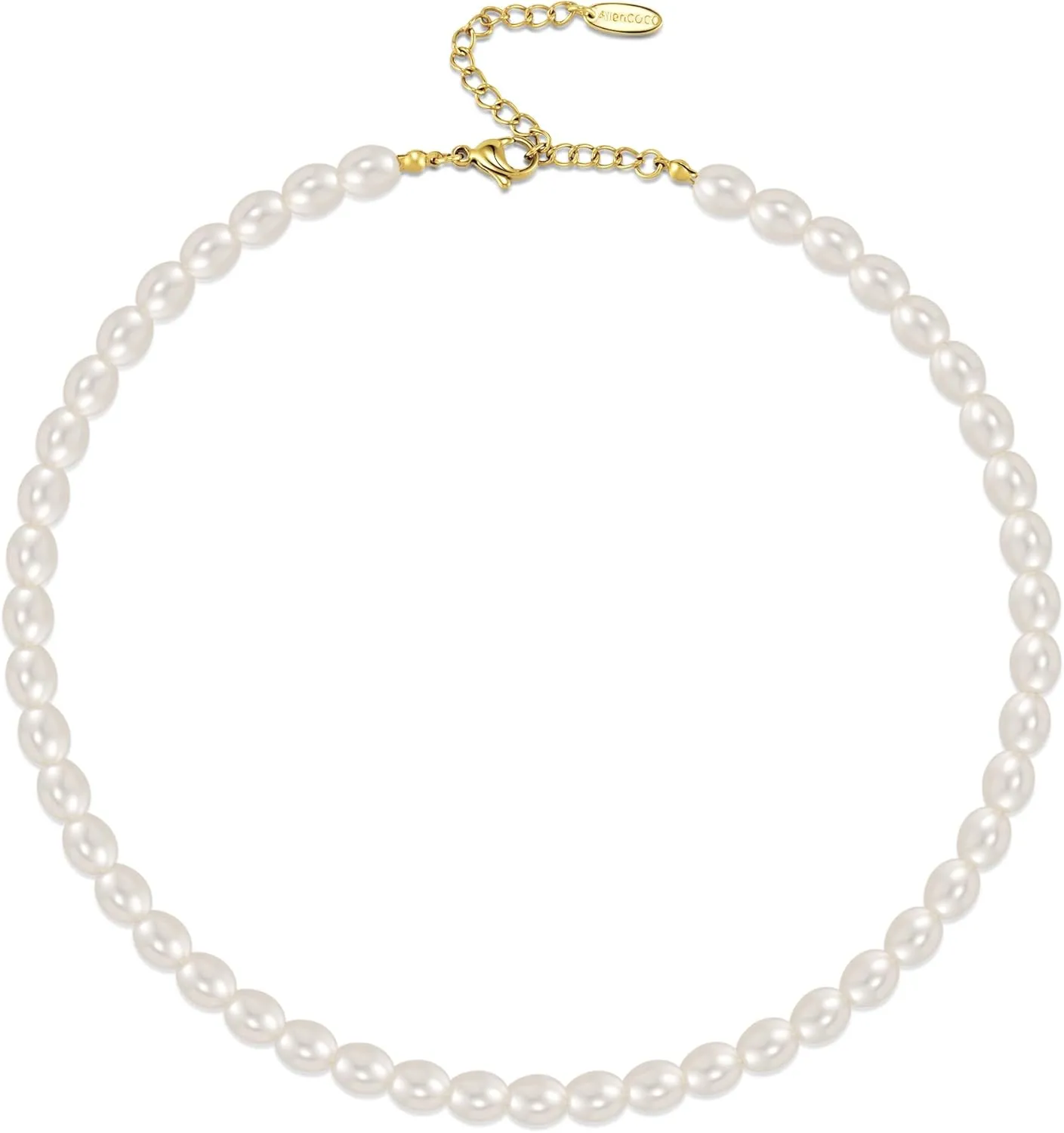 AllenCOCO Pearl Necklaces for Women - Pearl Choker Necklace Strands, Adjustable Chain, Dainty Handmade Vintage Jewelry for Women, Statement, Hypoallergenic