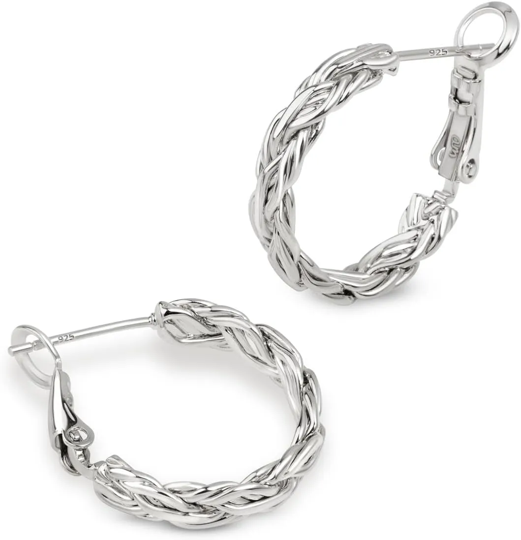 Amberta Silver Gold Plated Chunky Twisted Hoop Earrings | Hypoallergenic 925 Sterling Silver Post | Round Statement Bold Hoops for Women, Classy Gift Lightweight