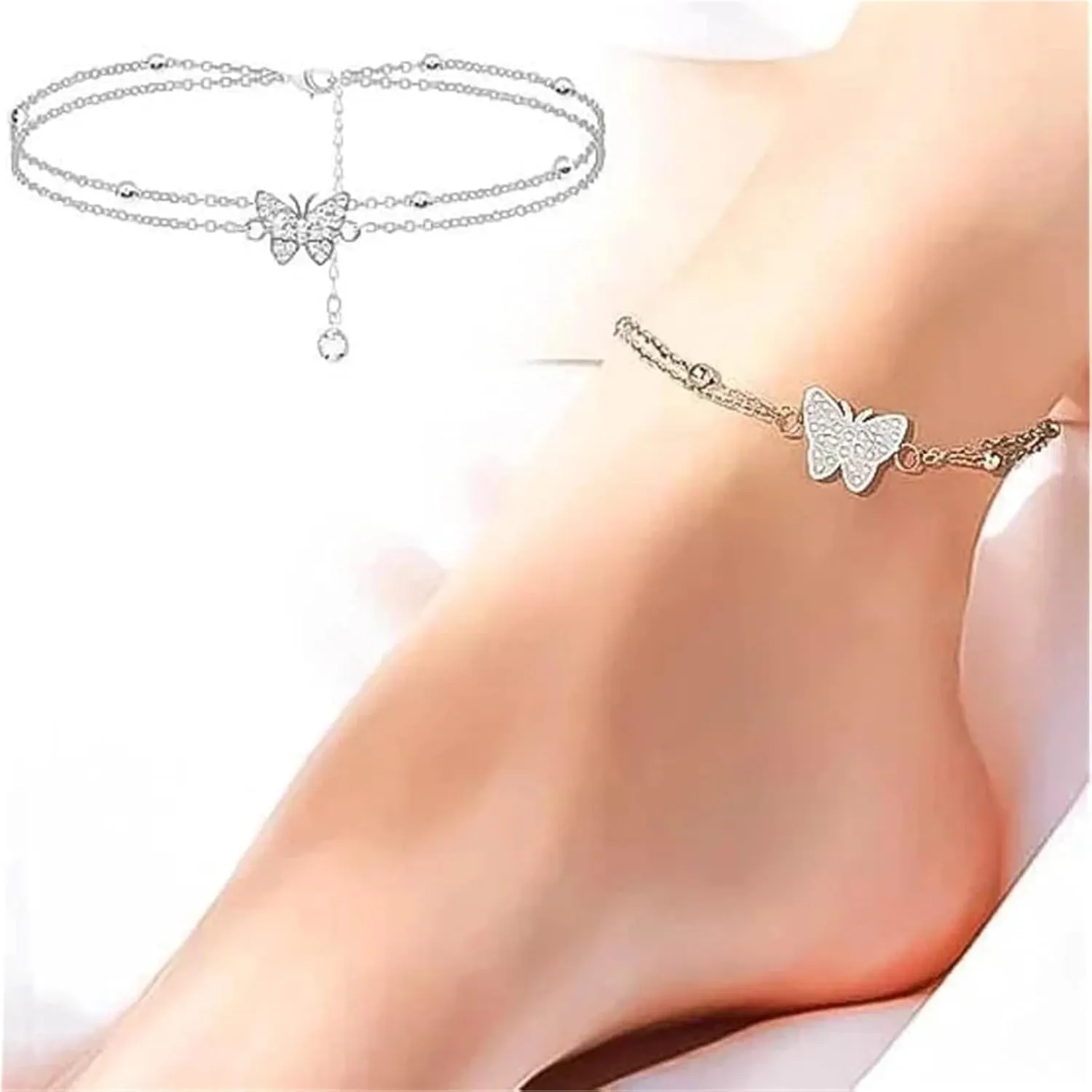 Ankle Bracelets for Women Multilayer Anklet(Silver)