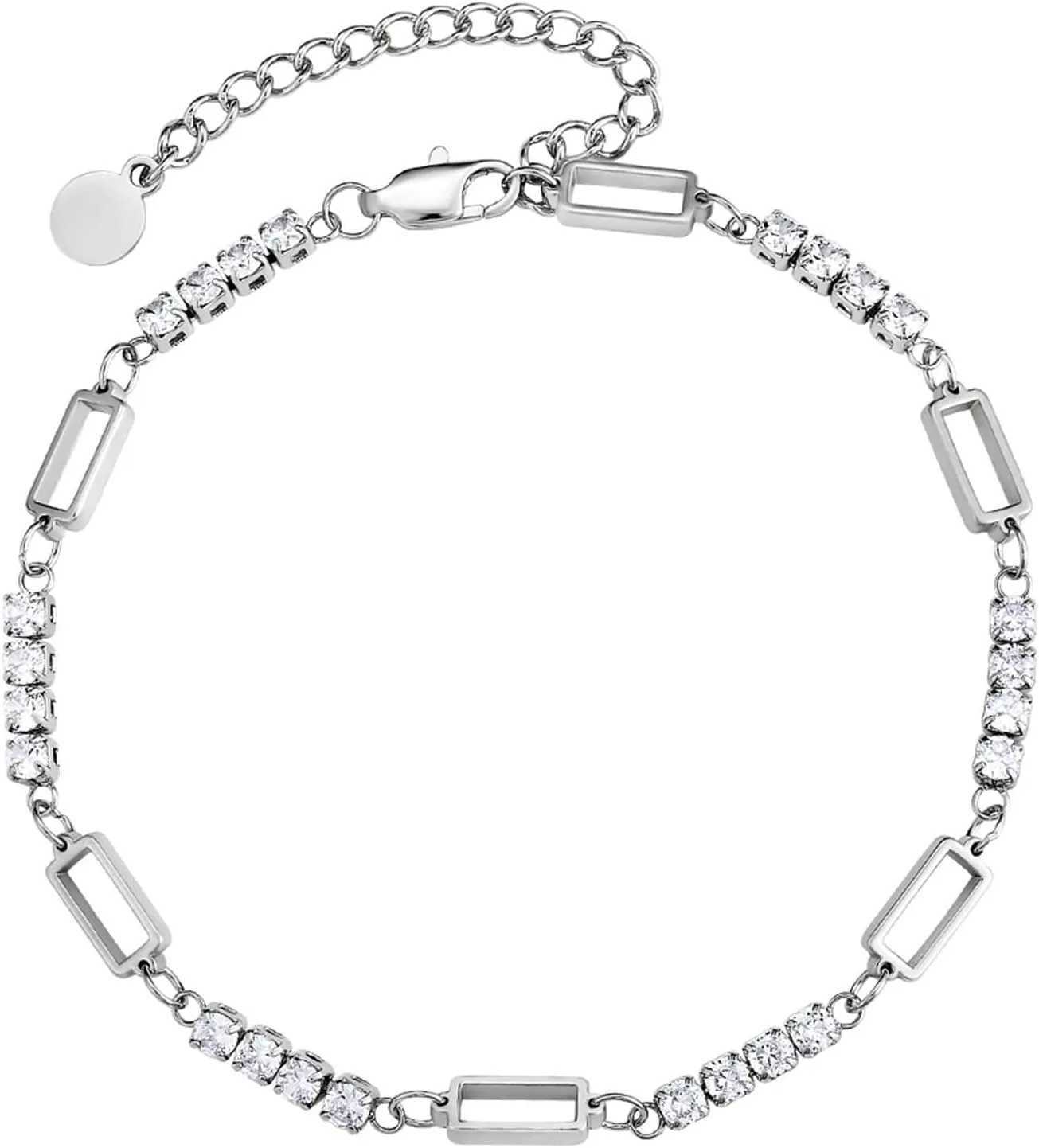 Ankle Bracelets Silver,Anklet Bracelets Chain with Cubic Zirconia Anklets 10.47 inch Stainless Steel Anklet Chain