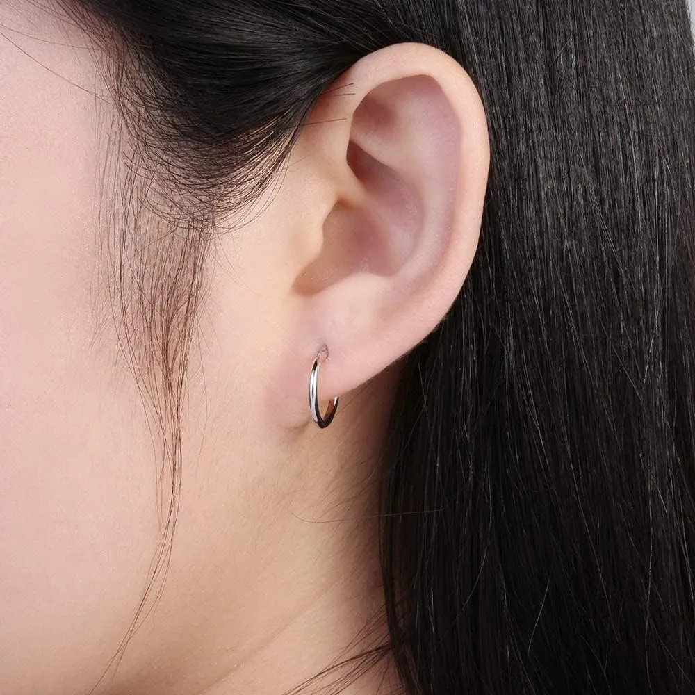 AoedeJ 925 Sterling Silver Hoop Earrings, High Polished Round Tiny Click-Top Hoop Earrings, Small Clasp Hoop Piercing Earrings