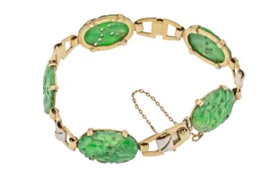 Art Deco 9ct Gold Carved Jade Bracelet