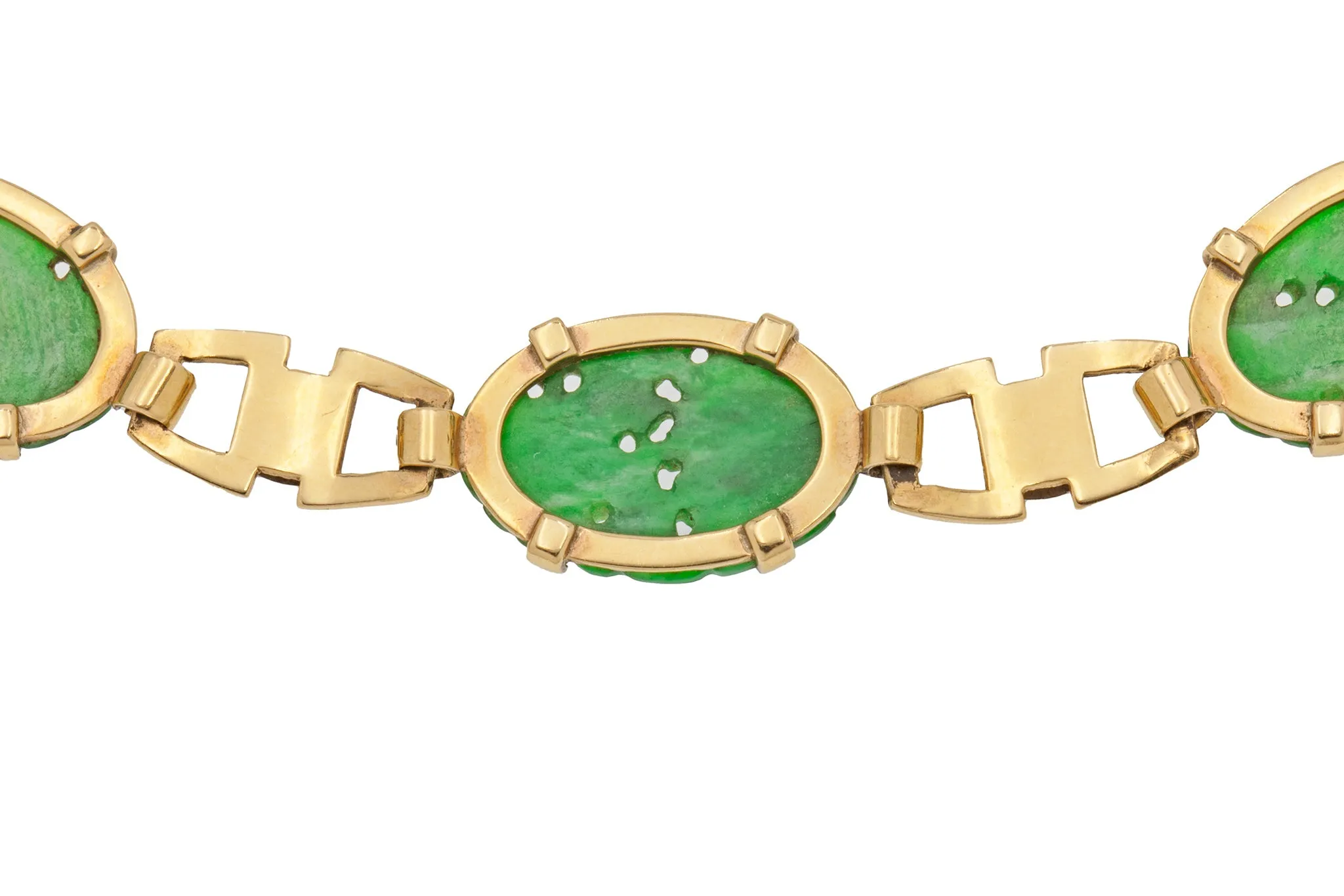 Art Deco 9ct Gold Carved Jade Bracelet