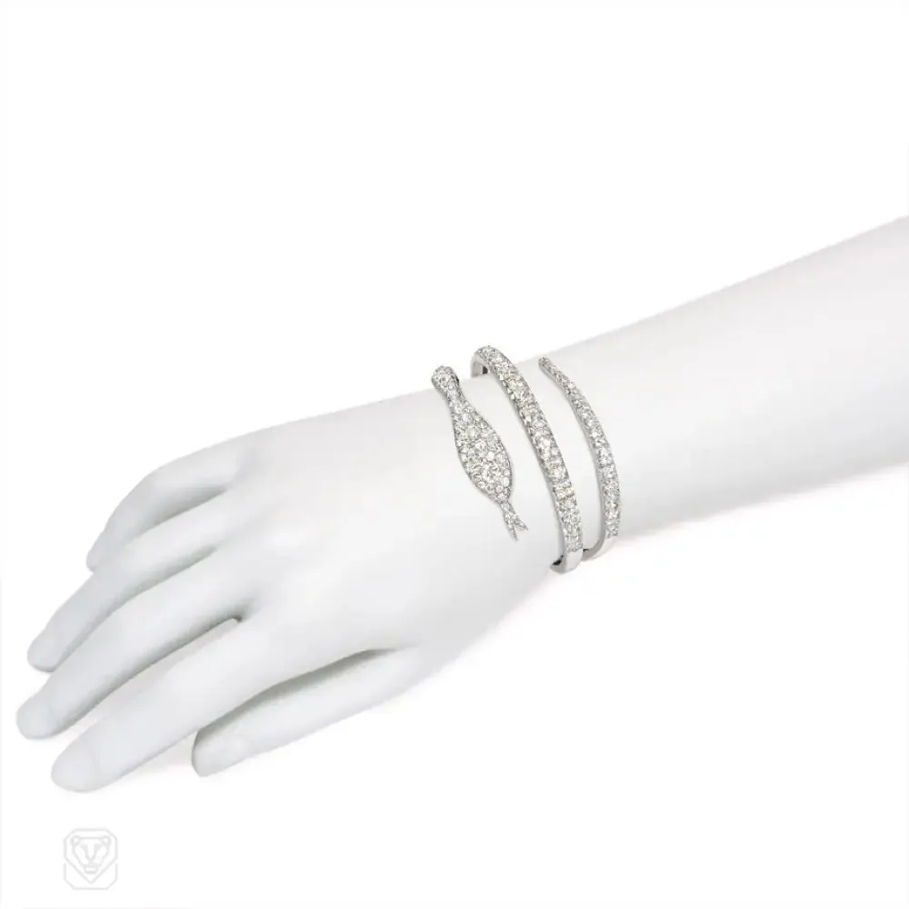 Art Deco diamond snake bracelet, France