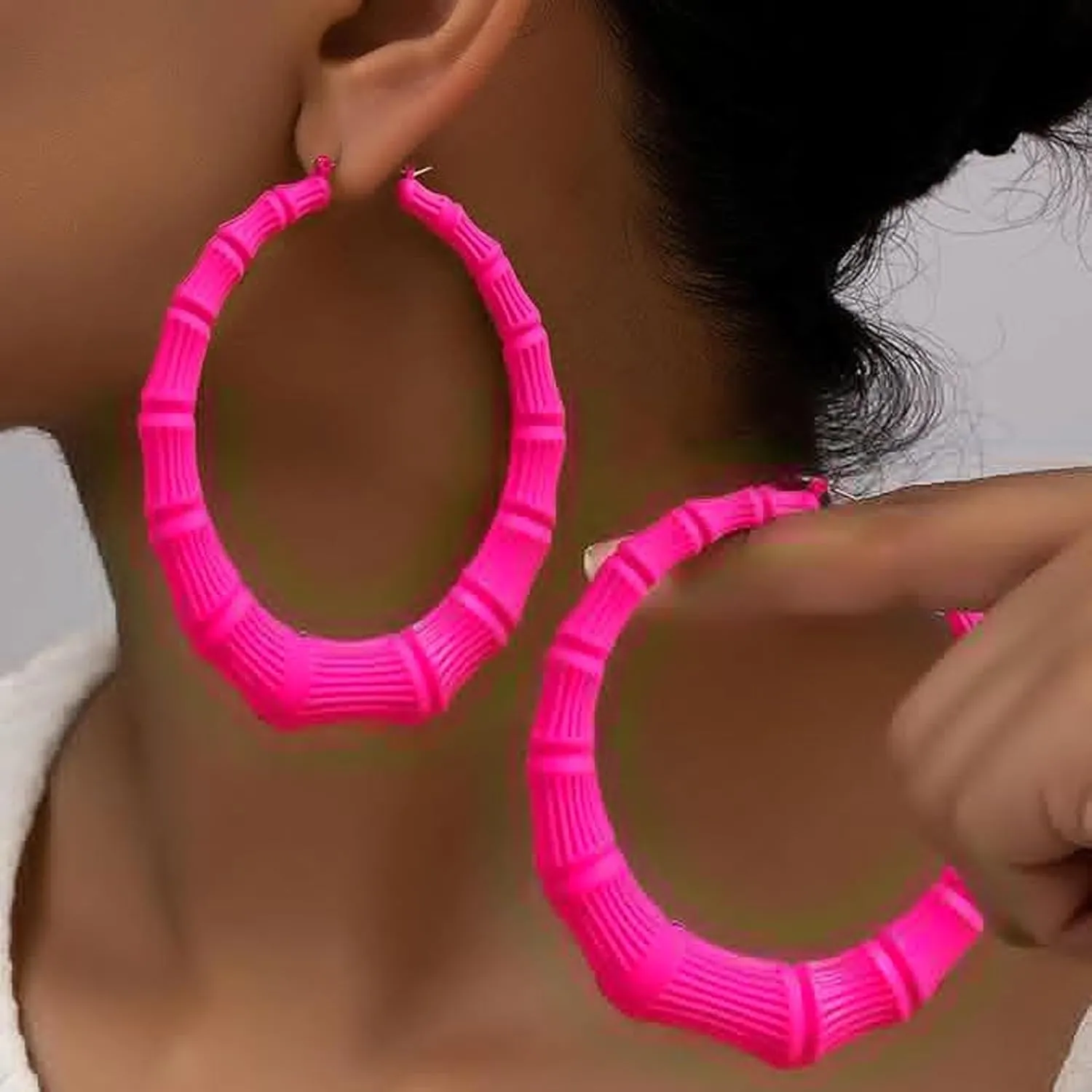 Bamboo Earrings for Women Large Gold Bamboo Hoop Earrings Hip Hop Style 80s 90s Jewelry Gifts Party Custom Accessories -P