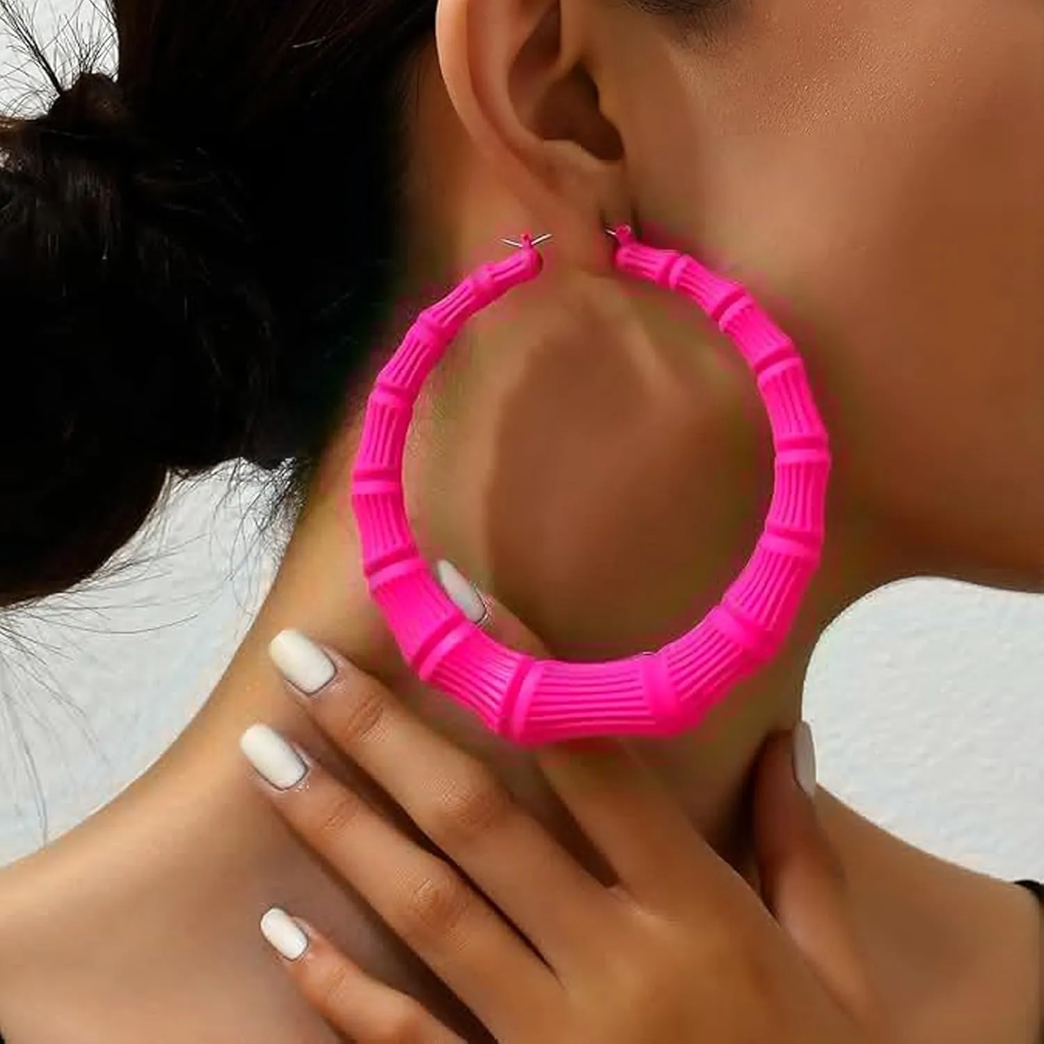 Bamboo Earrings for Women Large Gold Bamboo Hoop Earrings Hip Hop Style 80s 90s Jewelry Gifts Party Custom Accessories -P