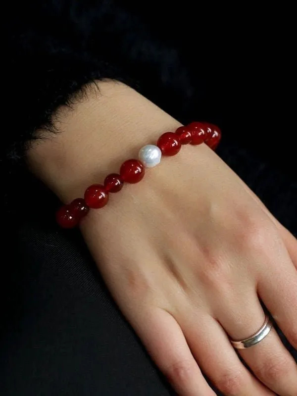 Baroque Pearl Red  Agate Bracelet