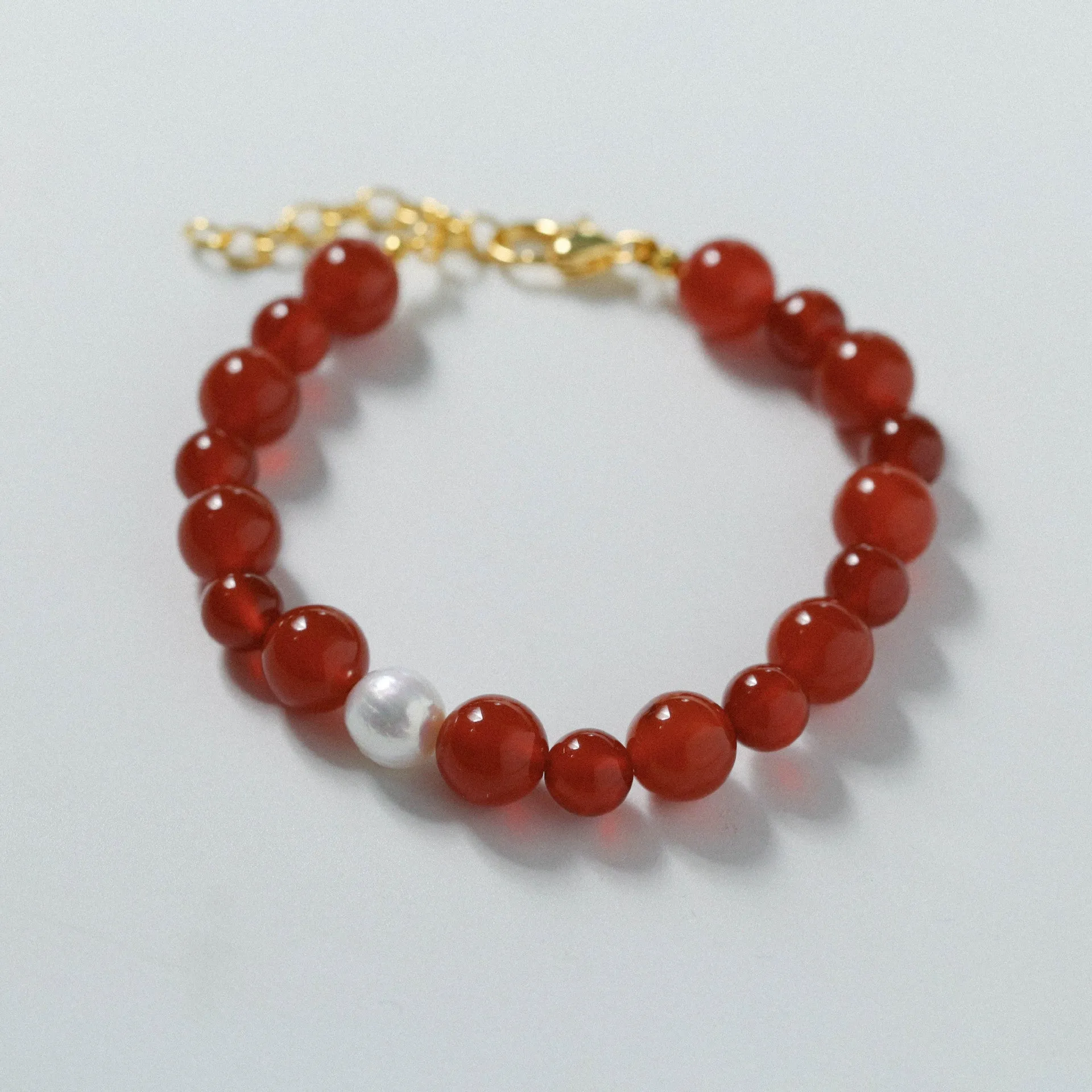 Baroque Pearl Red  Agate Bracelet
