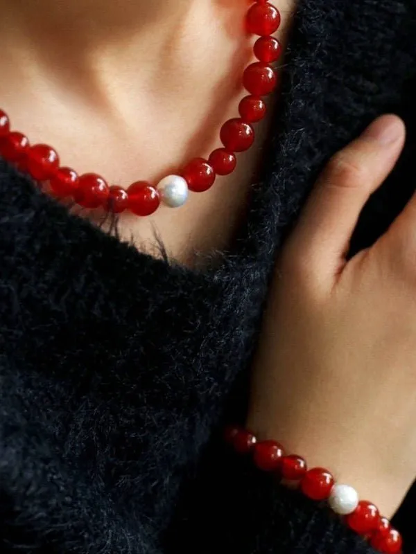 Baroque Pearl Red  Agate Bracelet