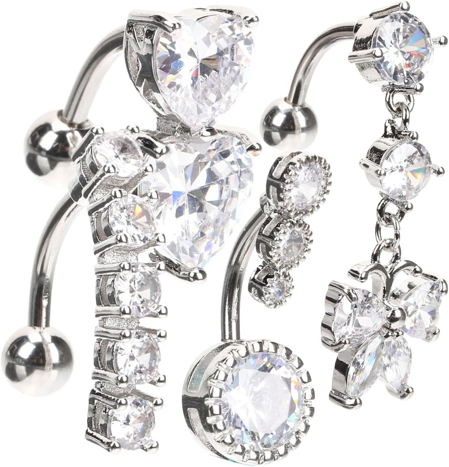 Belly Button Piercing Jewelry Metal Navel Rings Set Silver 4pcs for Pregnant Women