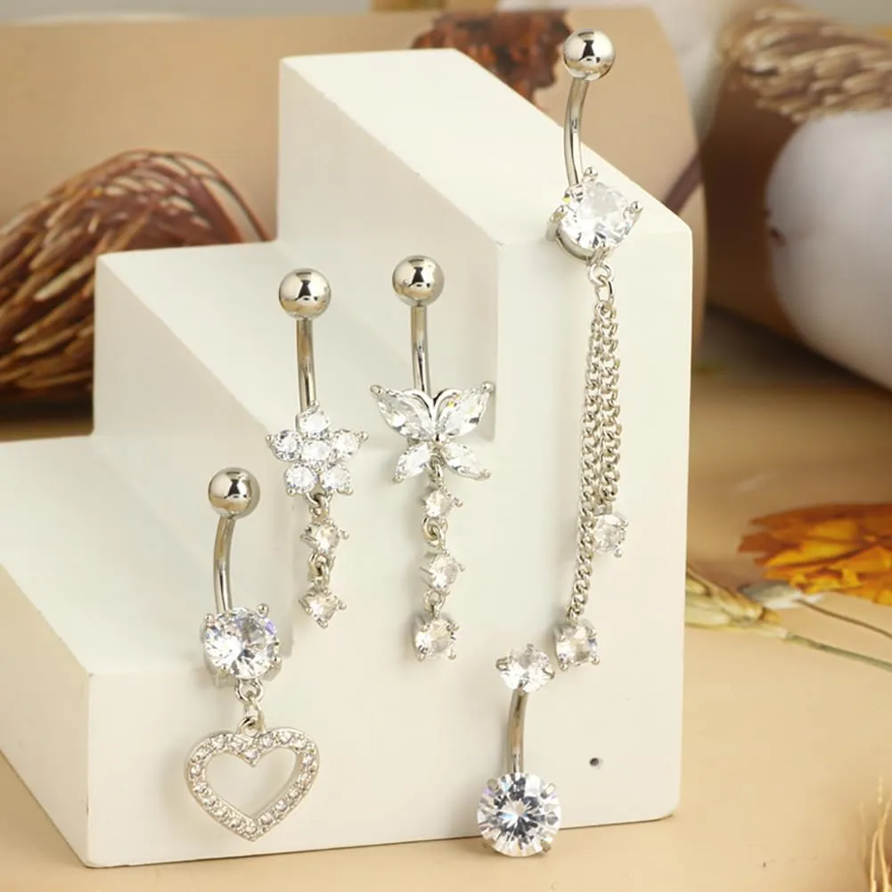 Belly Button Rings Barbell Tassel Navel Rings Butterfly Heart Dangling Dangle Belly Rings Belly Piercing Jewelry Body Piercing Barbells for Women 5Piece