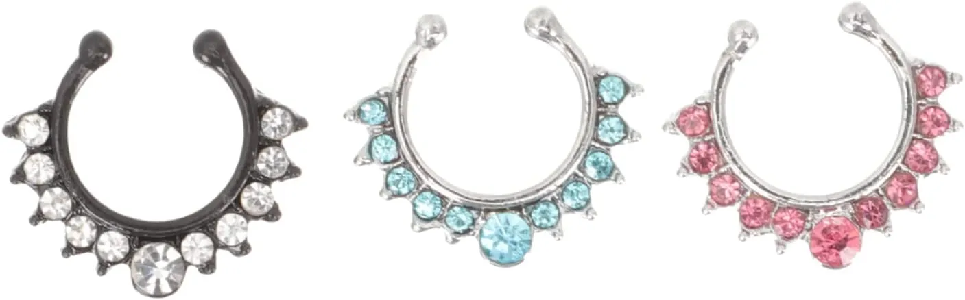 BESPORTBLE 3pcs C-Shaped Nose Rings Alloy Zircon No Piercing Nose Cuff for Women Dangling Nose Hoop Ring Nose Jewelry