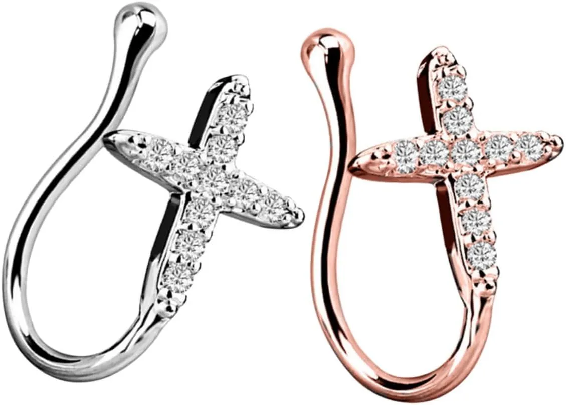 BESPORTBLE Metal Rhinestone Nose Cuff Septum Rings Clip on Nose Ring Stud for Silver