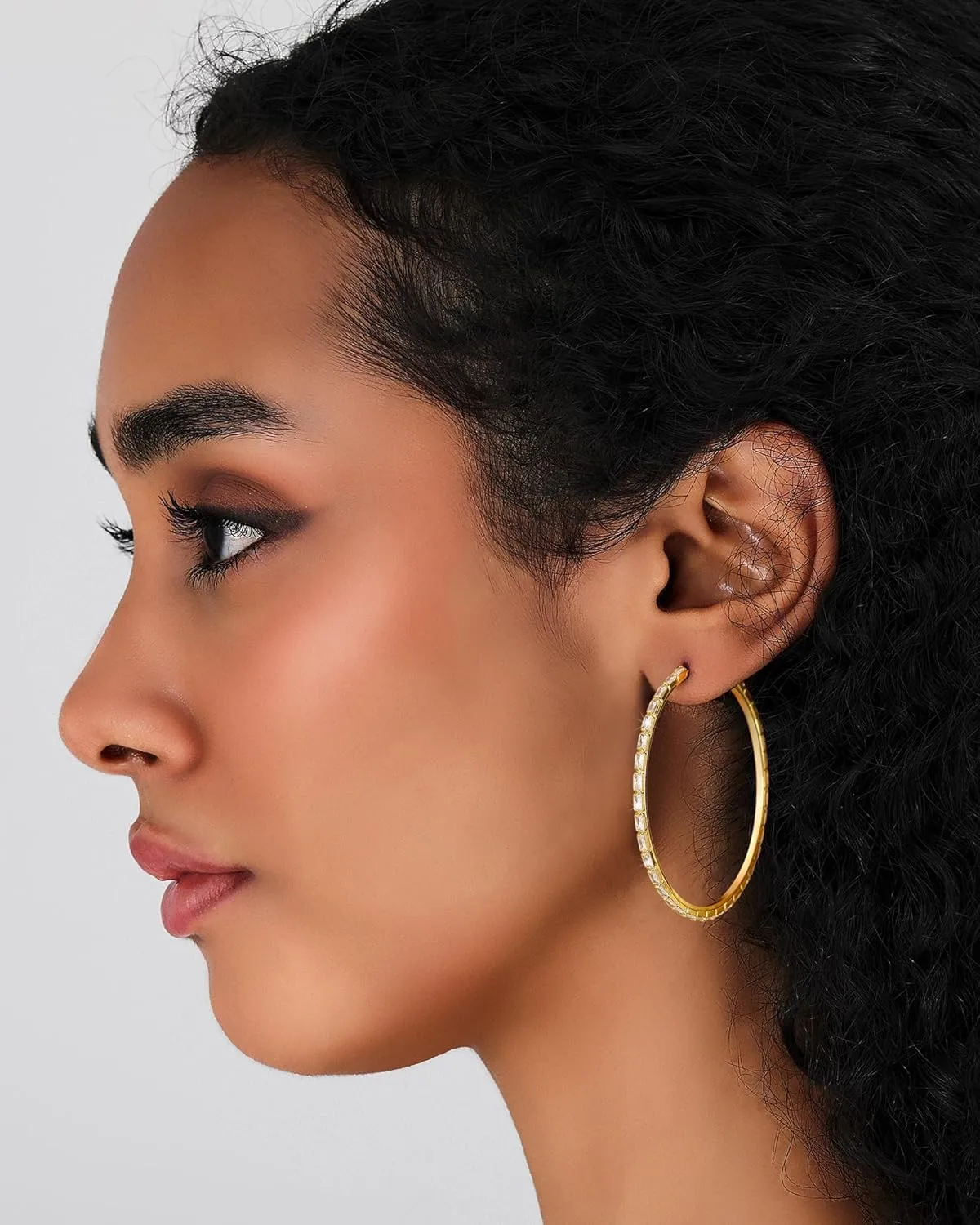 Black Earrings for Women Large Rhinestone Hoop Earrings 14K Gold Silver Plated Big CZ Hoop Earrings Hypoallergenic Jewelry With Crystals For women 40/50/60 mm