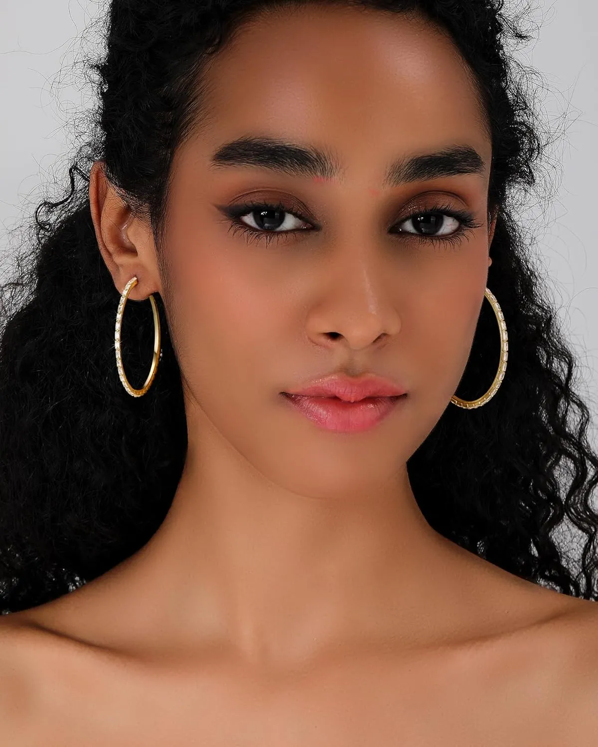Black Earrings for Women Large Rhinestone Hoop Earrings 14K Gold Silver Plated Big CZ Hoop Earrings Hypoallergenic Jewelry With Crystals For women 40/50/60 mm