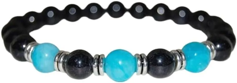 Black Jade & Blue Jade Bracelet - 8mm Round Smooth Beads - Stretchable bracelet for men women - Ideal for Daily Wear, Meditation, Reiki & Spiritual Growth - STB_VG_01233