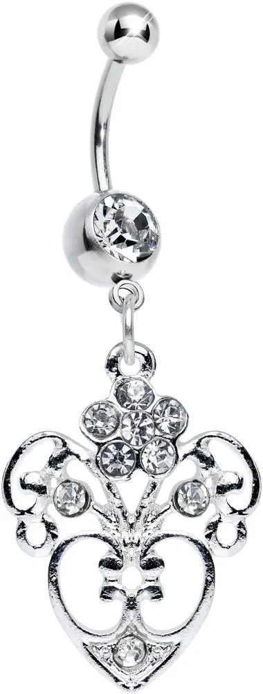 Body Candy Clear Flowering Heart Dangle Belly Ring
