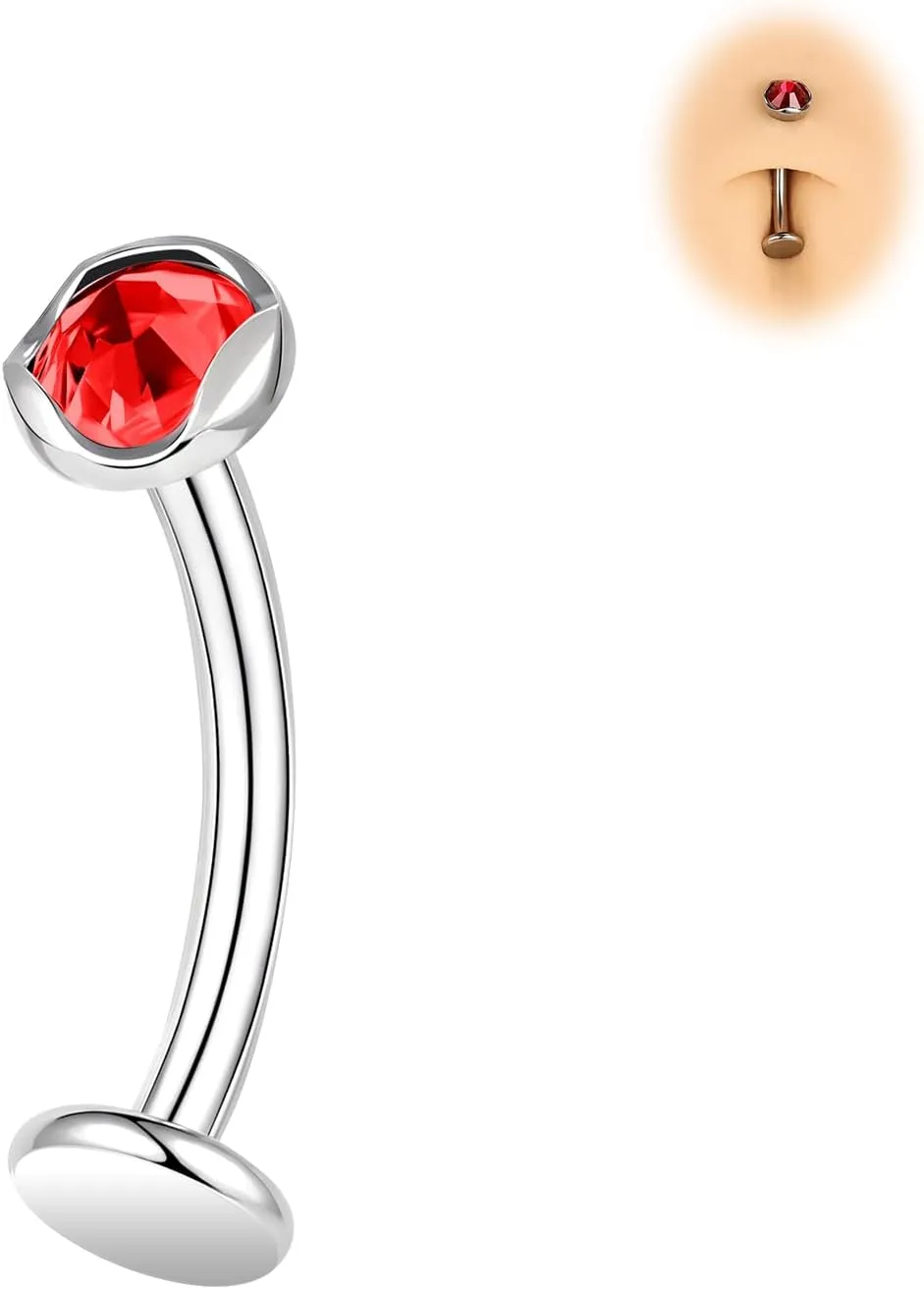 BodyAce ASTM F136 Titanium Belly Rings, 14G Internally Threaded Belly Button Long Barbells, 6/8/10/12/14mm Flat Back Belly Piercing Stud Navel Jewelry