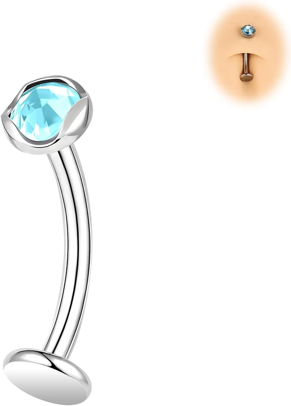 BodyAce ASTM F136 Titanium Belly Rings, 14G Internally Threaded Belly Button Long Barbells, 6/8/10/12/14mm Flat Back Belly Piercing Stud Navel Jewelry